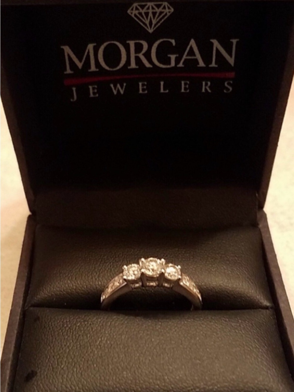 Ring Silver White Three-Stone Sparkle Ring by Morgan Jewelry